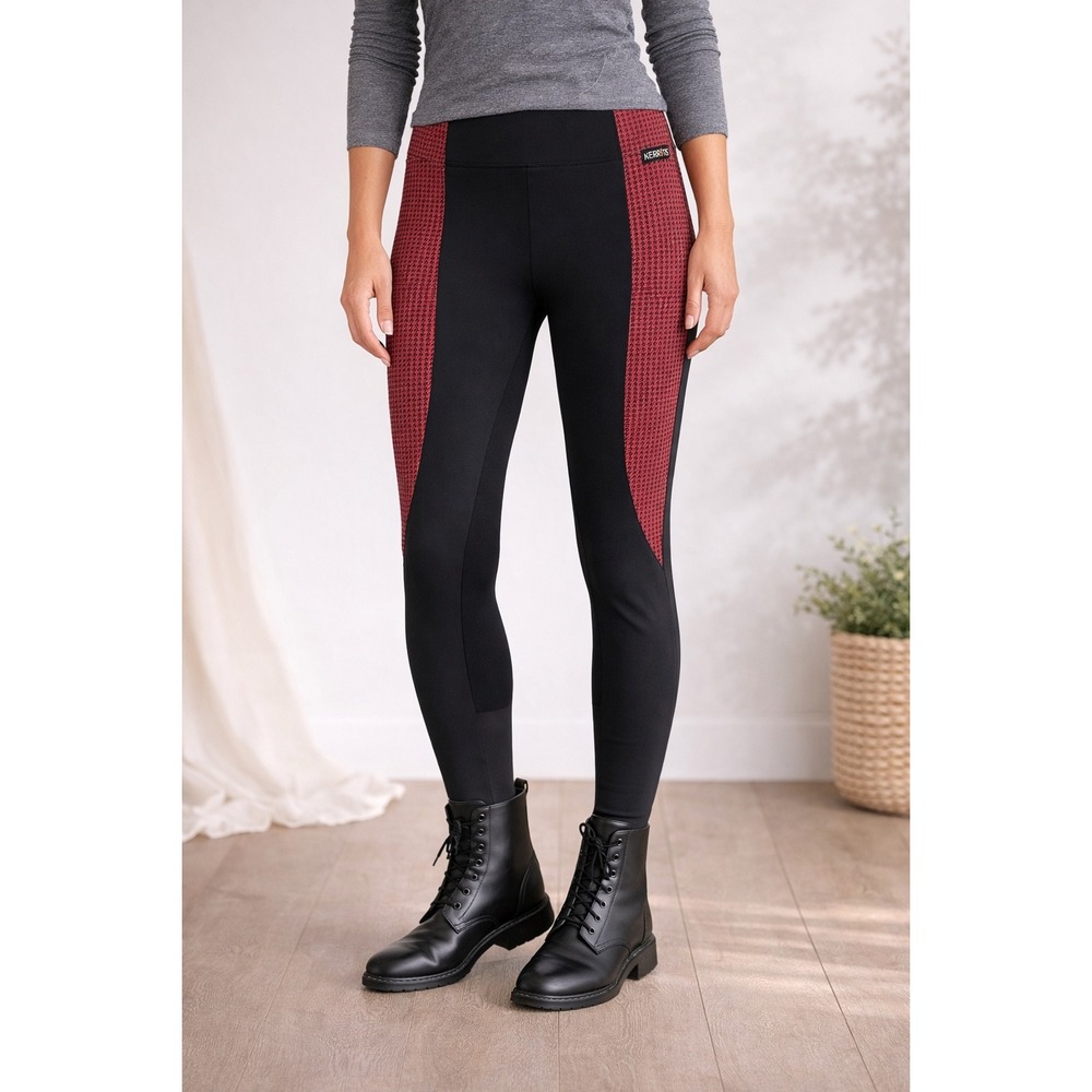 Kerrits Womens XS Equestrian Riding Tights Black Red‎ Houndstooth Knee Patch USA
